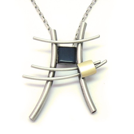 Long Aluminum Necklace with Navy Catsite by Christophe Poly